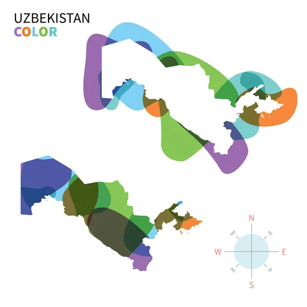 Peta warna vektor abstrak dari Uzbekistan dengan efek cat transparan . - Stok Vektor