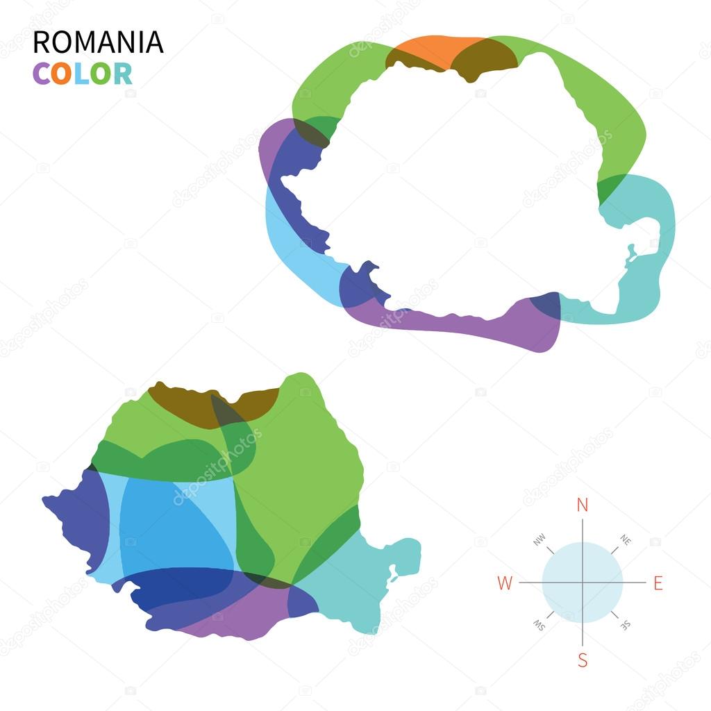 Abstract vector color map of Romania with transparent paint effect.
