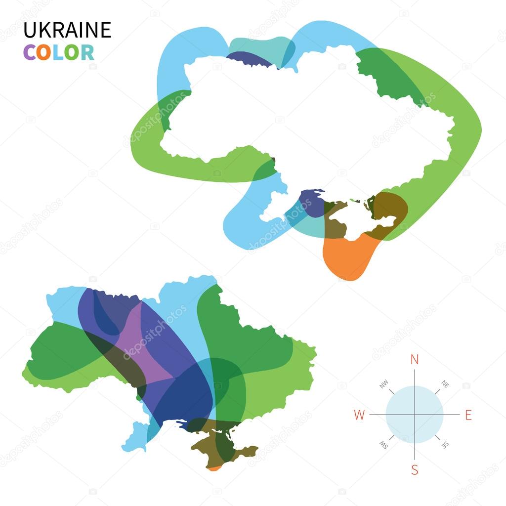 Abstract vector color map of Ukraine with transparent paint effect.