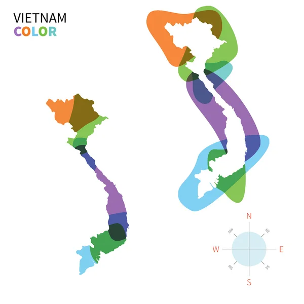 Abstract vector kleurkaart van Vietnam met transparante geverfd effect. — Stockvector