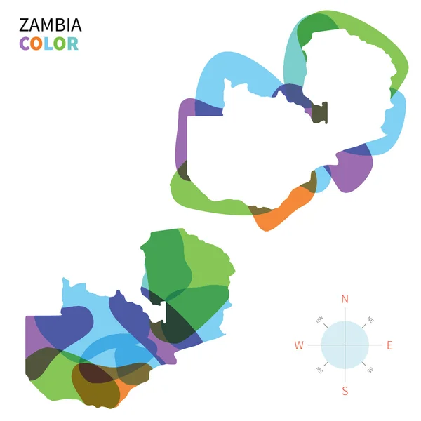 Mapa de cores vetorial abstrato da Zâmbia com efeito de pintura transparente . —  Vetores de Stock