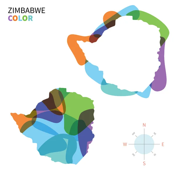 Mapa colorido vetorial abstrato do Zimbábue com efeito de pintura transparente . —  Vetores de Stock