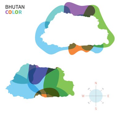 Soyut vektör renk Bhutan Haritası şeffaf boya etkisi ile.