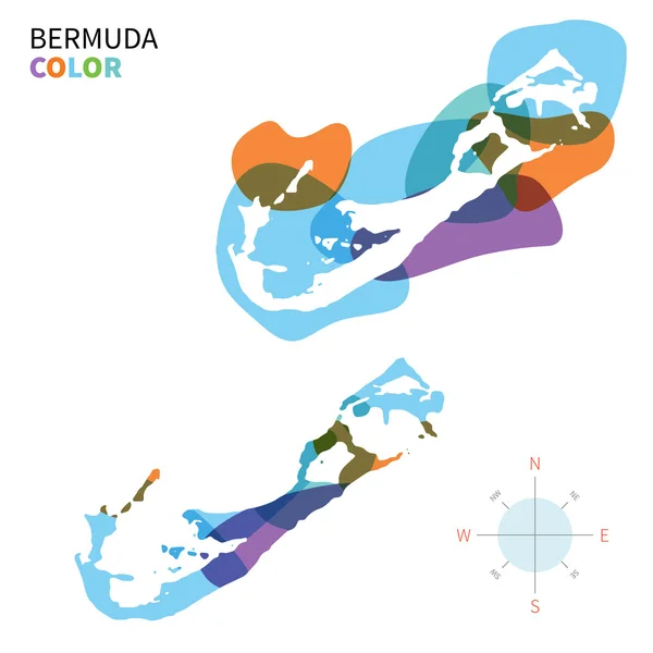 Mapa abstracto de color vectorial de Bermudas con efecto de pintura transparente . — Vector de stock