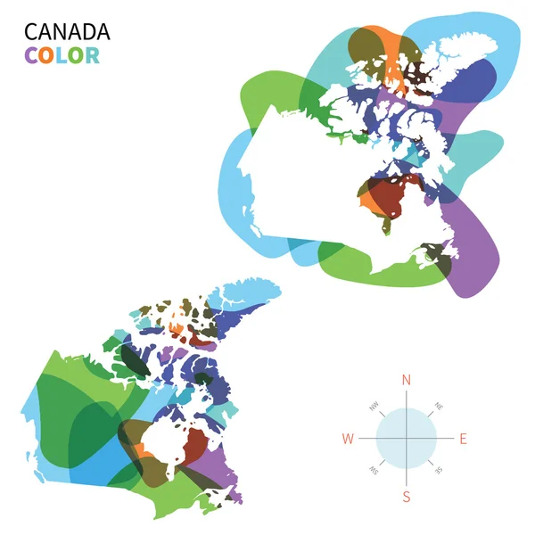 Mappa astratta dei colori vettoriali del Canada con effetto vernice trasparente . — Vettoriale Stock