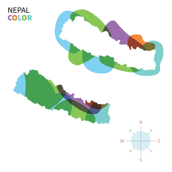 Streszczenie wektor Mapa kolorów z Nepalu z przezroczystego farba efekt. — Wektor stockowy