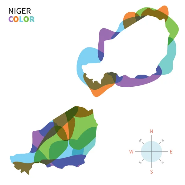 Mapa abstracto de colores vectoriales de Níger con efecto de pintura transparente . — Vector de stock