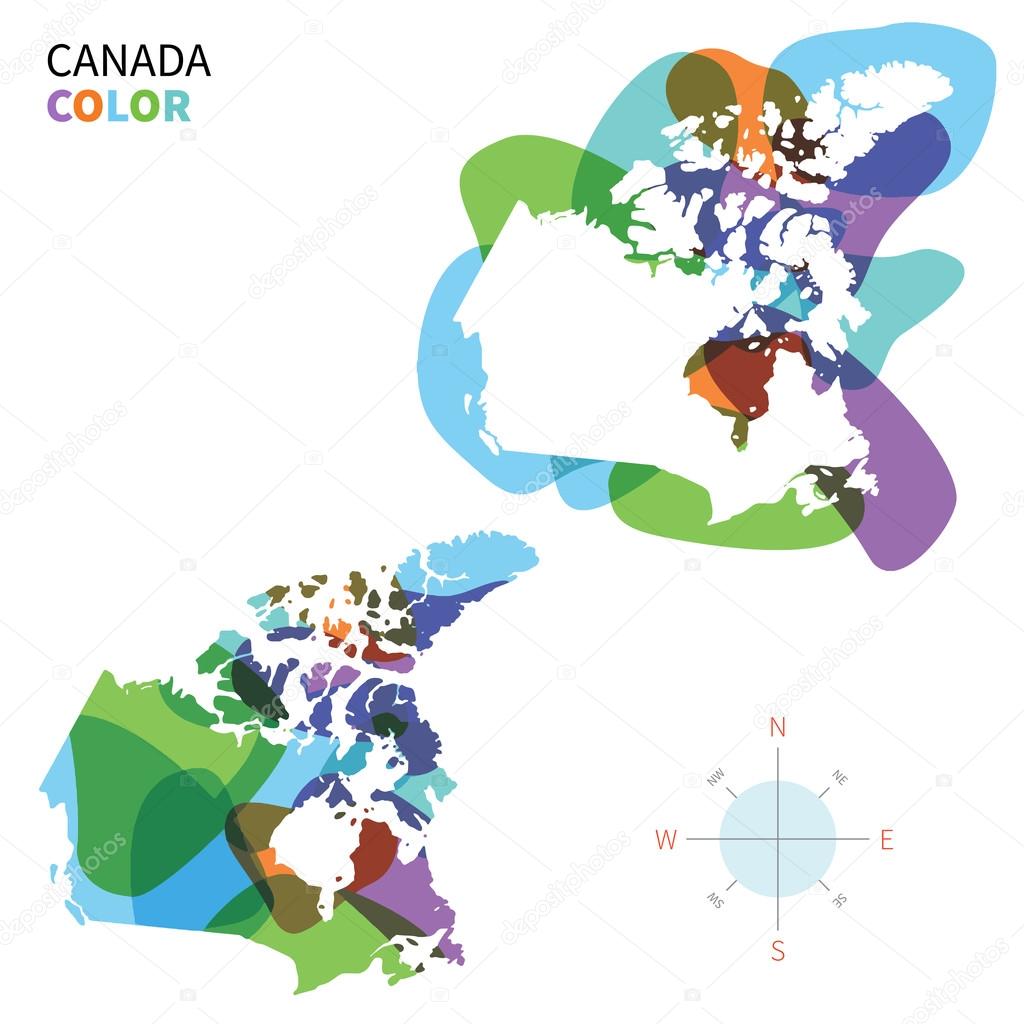 Abstract vector color map of Canada with transparent paint effect