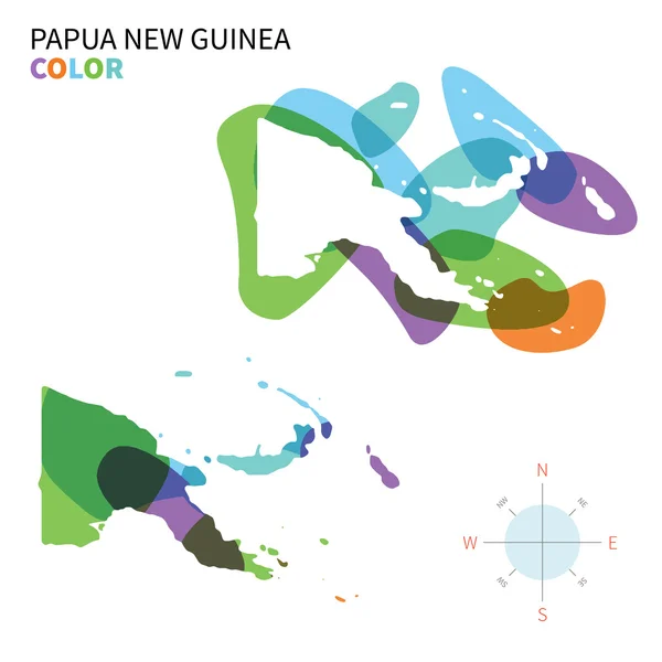 Mappa dettagliata dei colori vettoriali di Papua Nuova Guinea con effetto vernice trasparente . — Vettoriale Stock