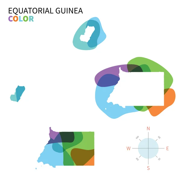 Mapa colorido vetorial abstrato da Guiné Equatorial com efeito de pintura transparente . —  Vetores de Stock