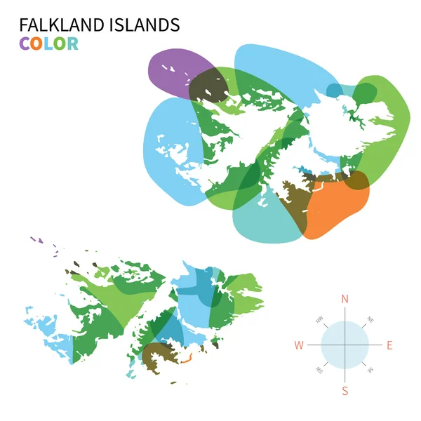 Mapa de cores vetorial abstrato das Ilhas Falkland com efeito de pintura transparente . — Vetor de Stock