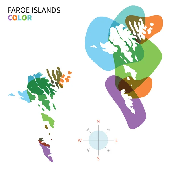 Mappa dettagliata dei colori vettoriali delle Isole Faroe con effetto vernice trasparente . — Vettoriale Stock
