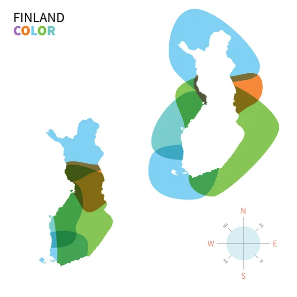 Abstraktní vektorová mapa barev Finska s efektem transparentní barvy. — Stockový vektor