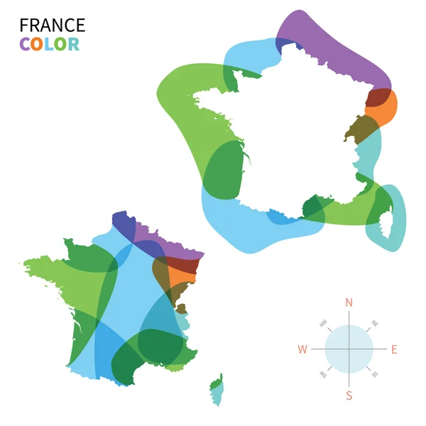 Mapa abstracto de color vectorial de Francia con efecto de pintura transparente . — Vector de stock