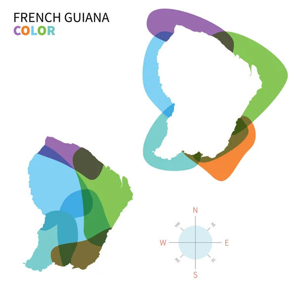 Abstract vector color map of French Guiana with transparent paint effect. — Stock Vector