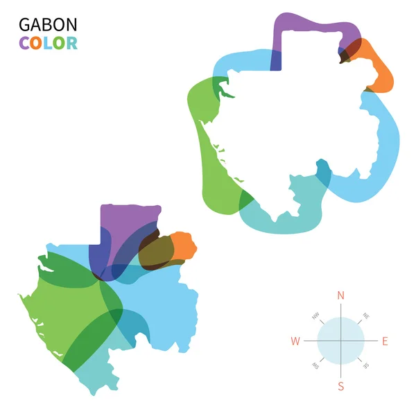 Mapa abstracto de color vectorial de Gabón con efecto de pintura transparente . — Vector de stock