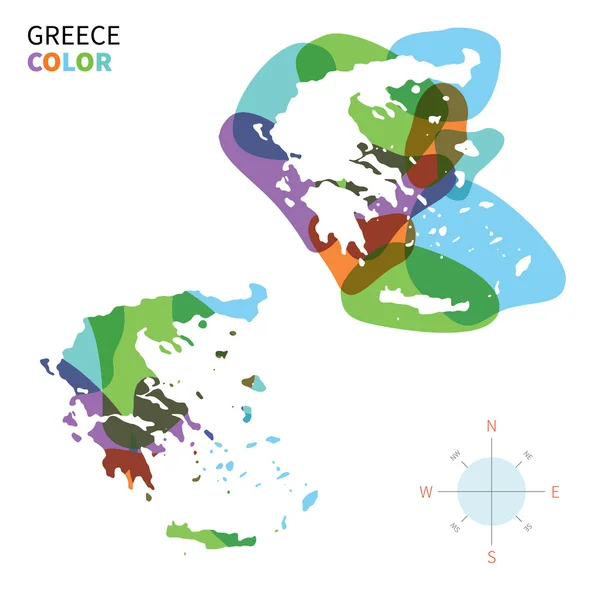 Mapa abstracto de color vectorial de Grecia con efecto de pintura transparente . — Archivo Imágenes Vectoriales