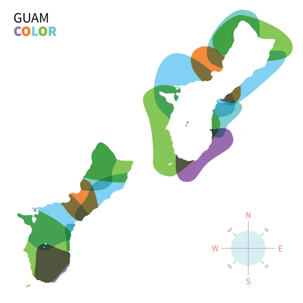 Mapa de cor vetorial abstrato de Guam com efeito de pintura transparente . — Vetor de Stock