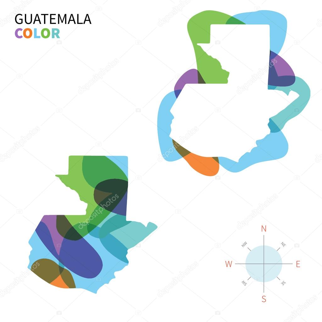 Abstract vector color map of Guatemala with transparent paint effect.