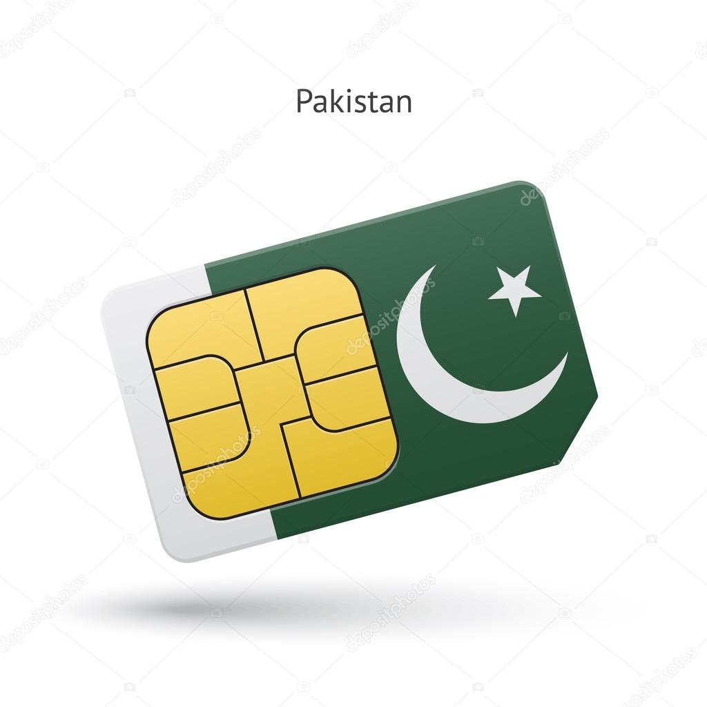 Pakistan mobile phone sim card with flag.