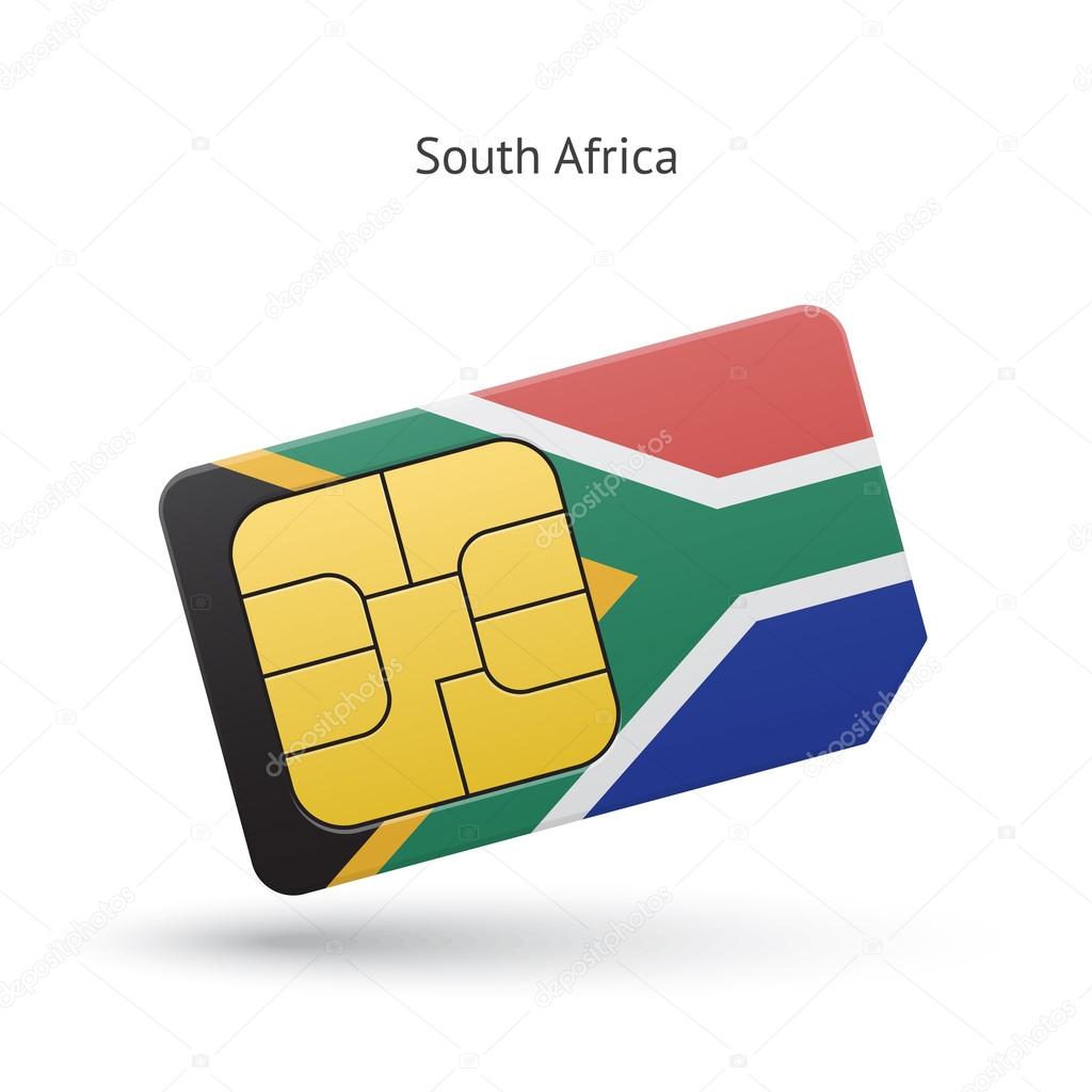 South Africa mobile phone sim card with flag.
