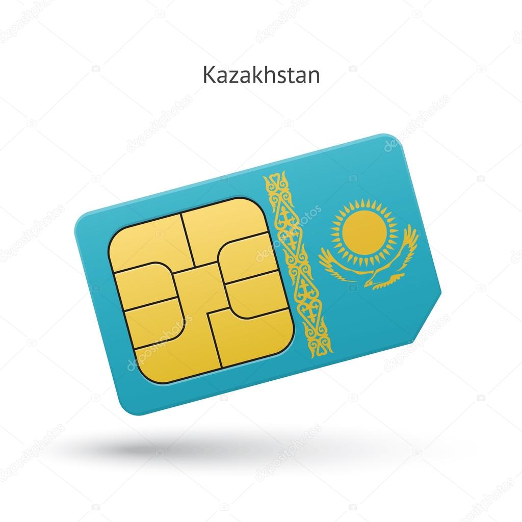 Kazakhstan mobile phone sim card with flag.