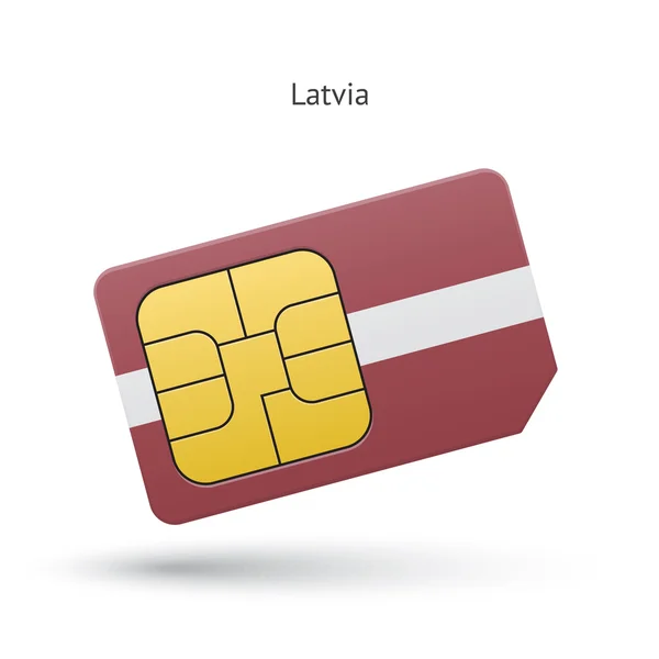 Łotwa karty sim telefon komórkowy z flagą. — Wektor stockowy