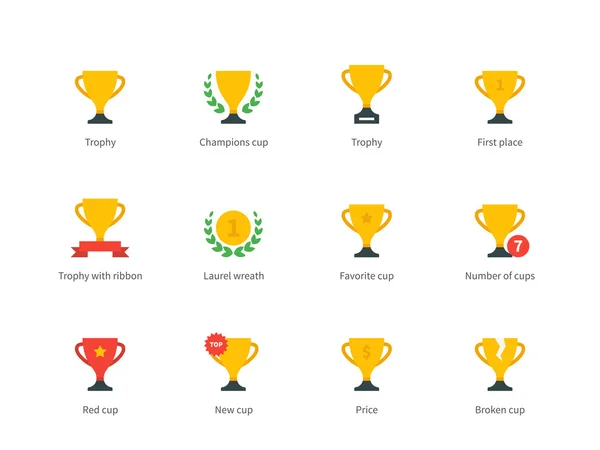 Trofeo y premios iconos de colores sobre fondo blanco . — Vector de stock