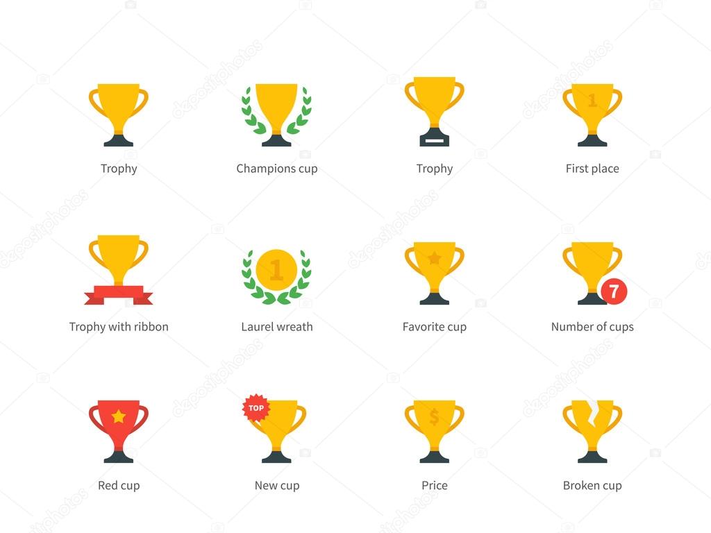 Trophy and awards colored icons on white background.