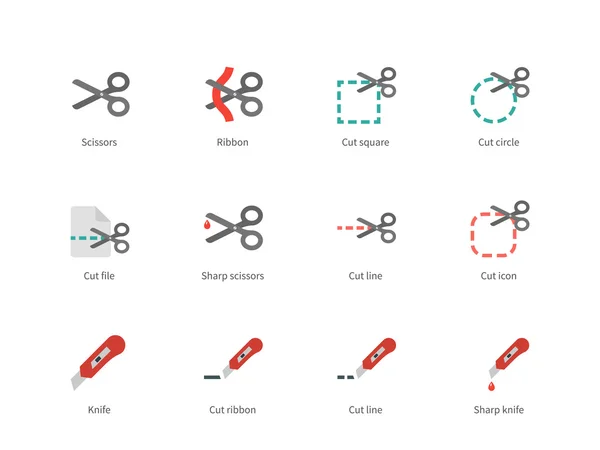 Tijeras cortadas e iconos de color cuchillo sobre fondo blanco . — Vector de stock