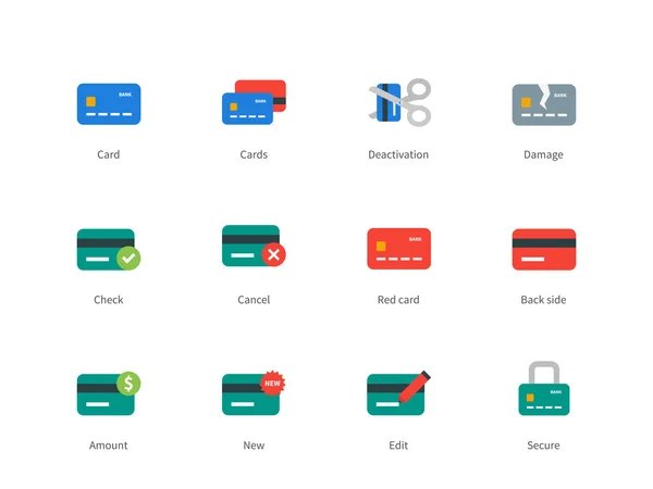 Kredit-och betalning färgade ikoner på vit bakgrund. — Stock vektor