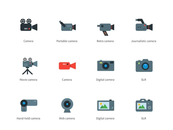 Camera color icons on white background. — Stock Vector