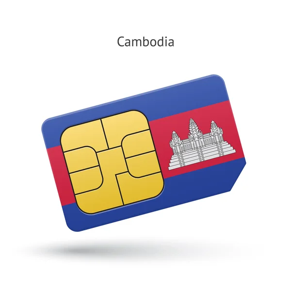Kambodja mobiltelefon SIM-kortet med flagga. — Stock vektor
