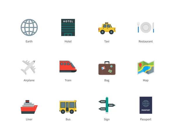 Иконки цвета путешествия на белом фоне . — стоковый вектор
