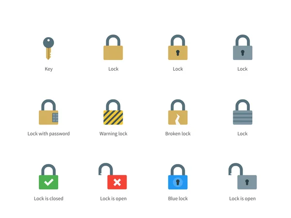 Lock and key color icons on white background. — Stock Vector