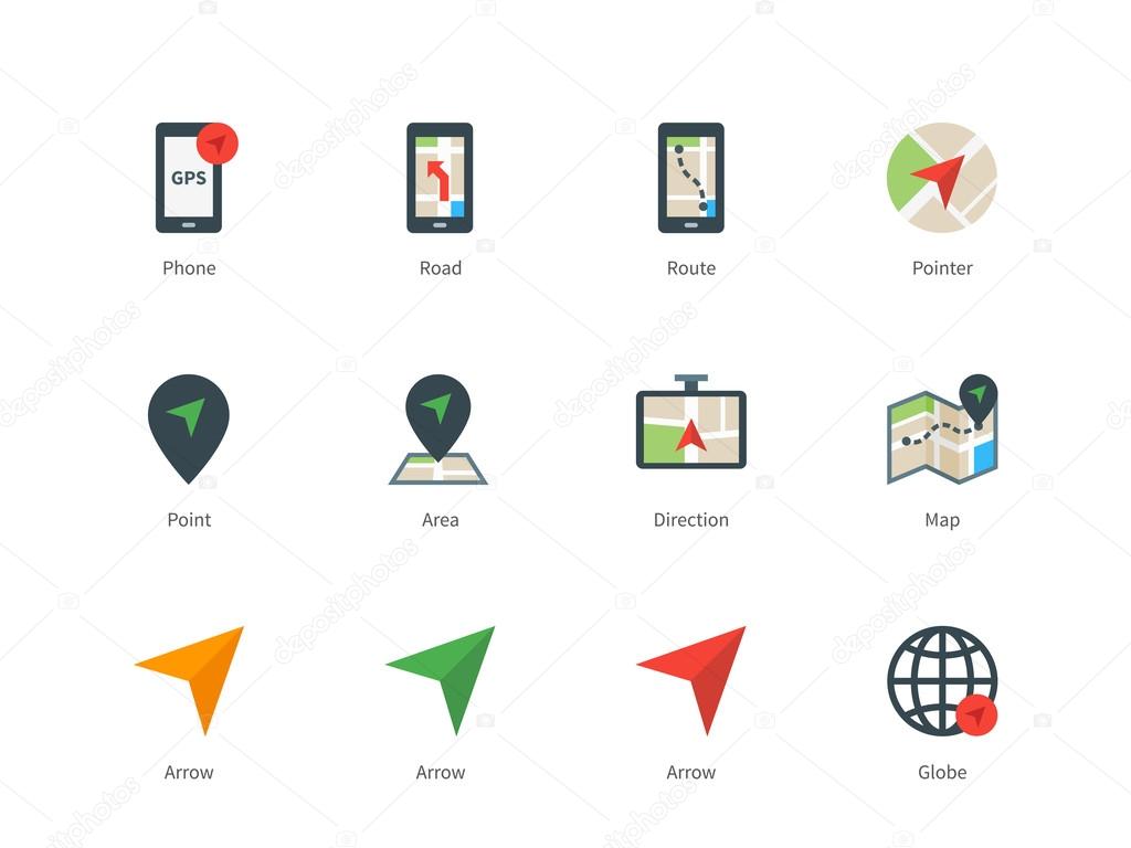 Navigator and GPS color icons on white background.