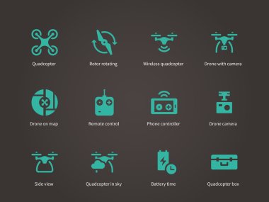 New technologies flying drone icons set. clipart