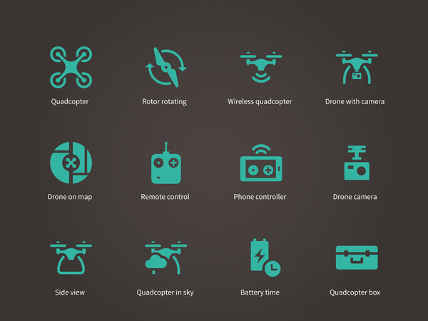 New technologies flying drone icons set.