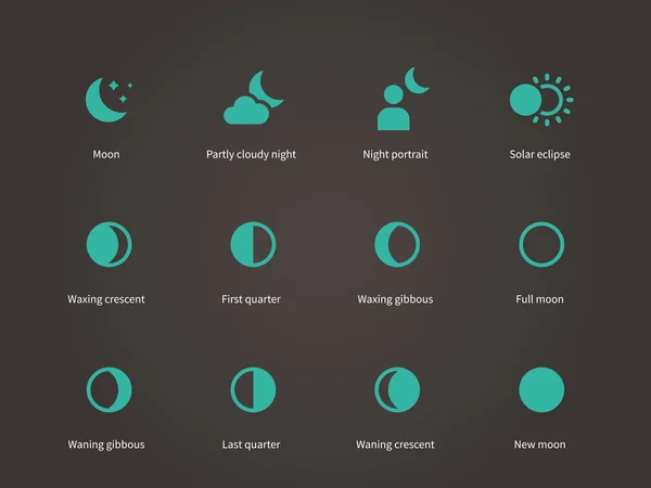 Månen olika silhuetter ikoner set. — Stock vektor