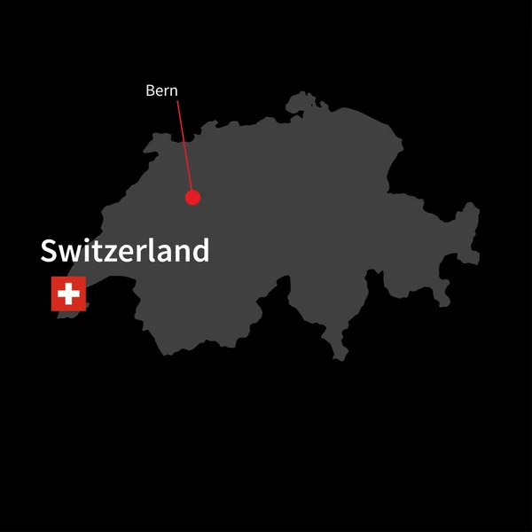 Detailed map of Switzerland and capital city Bern with flag on black background — Stock Vector