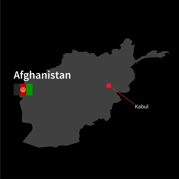 Mapa detallado de Afganistán y capital Kabul con la bandera sobre el fondo negro — Archivo Imágenes Vectoriales