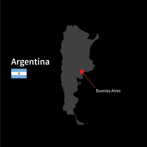 Carte détaillée de l'Argentine et de la capitale Buenos Aires avec drapeau sur fond noir — Image vectorielle