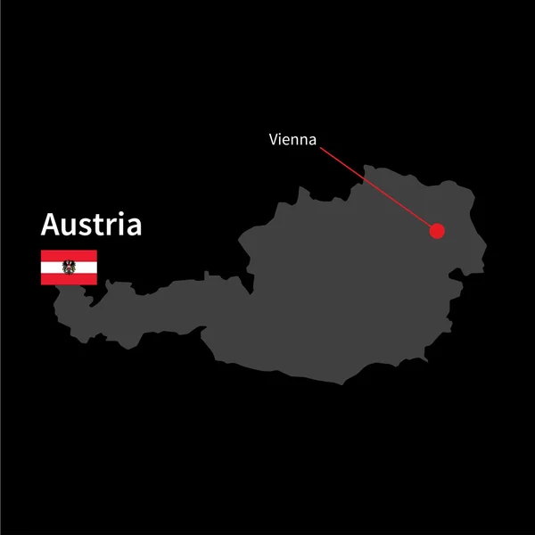 Detailed map of Austria and capital city Vienna with flag on black background — Stock Vector