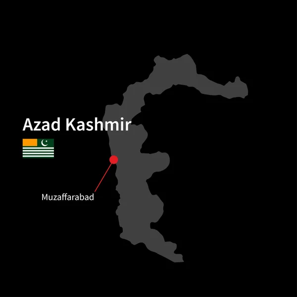 Mapa detallado de Azad Cachemira y capital Muzaffarabad con la bandera sobre el fondo negro — Archivo Imágenes Vectoriales