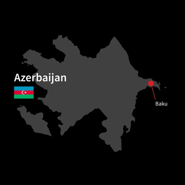 Mapa detalhado de Azerbaijão e capital Baku com bandeira em fundo preto — Vetor de Stock