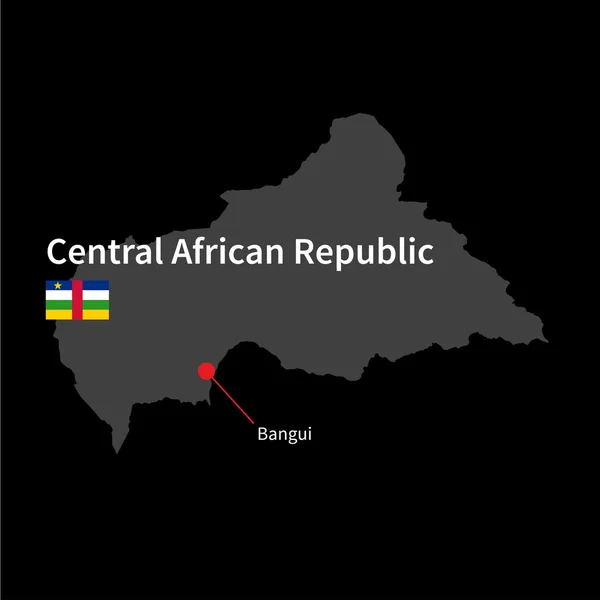 Mapa detallado de República Centroafricana y capital Bangui con la bandera sobre el fondo negro — Vector de stock