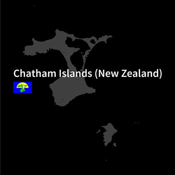 Detailed map of Chatham Islands with flag on black background — Stockvector