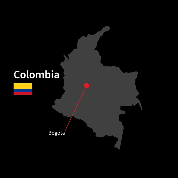 Detailed map of Colombia and capital city Bogota with flag on black background — Stockvector