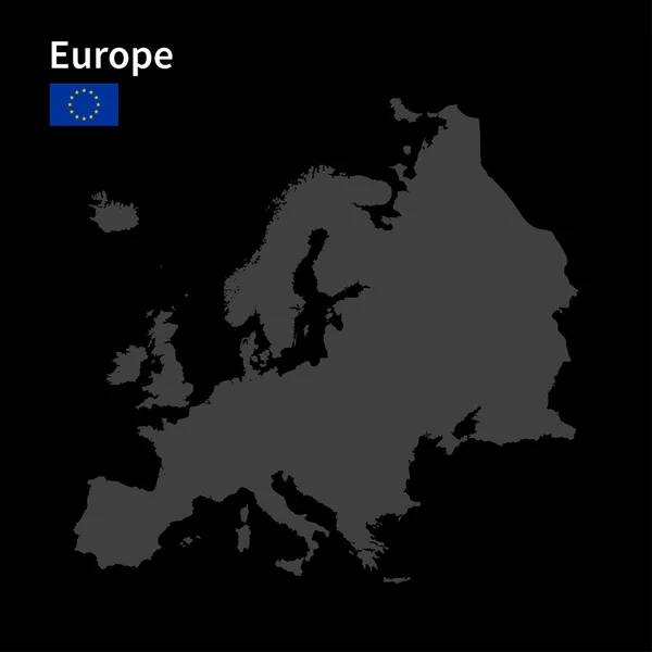 Detaillierte Europakarte mit Fahne auf schwarzem Hintergrund — Stockvektor