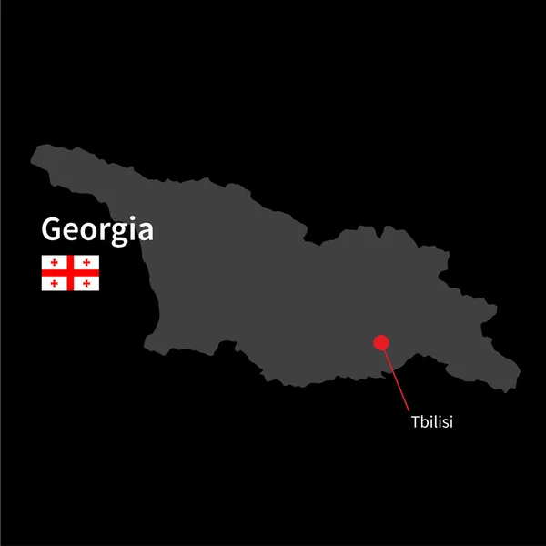 Mapa detallado de Georgia y capital Tbilisi con la bandera sobre el fondo negro — Vector de stock